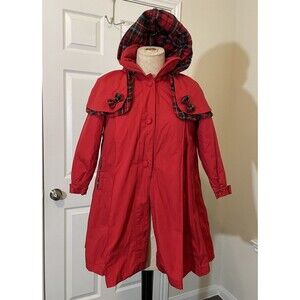 Rothschild Coat Girl Size 5 Red Removable Hood Warm Pleated Lined RL Christmas